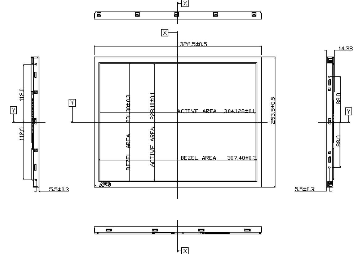 T150XG01 V.0, AU, 15 inch XGA Color TFT-LCD, Active Screen Size